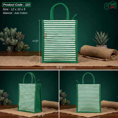 Stylish Jute Cotton Lunch Carry Bag | Double Zipper Pocket | 12×10×5 Inch